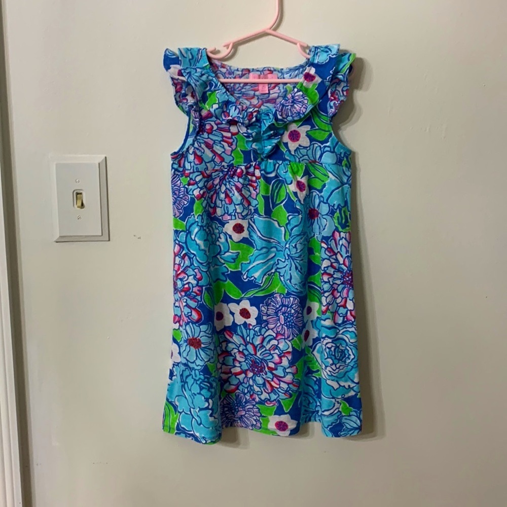 Lilly Pulitzer Girls Size M 6/7 Knit Dress Sleeveless w/Ruffles Great Condition